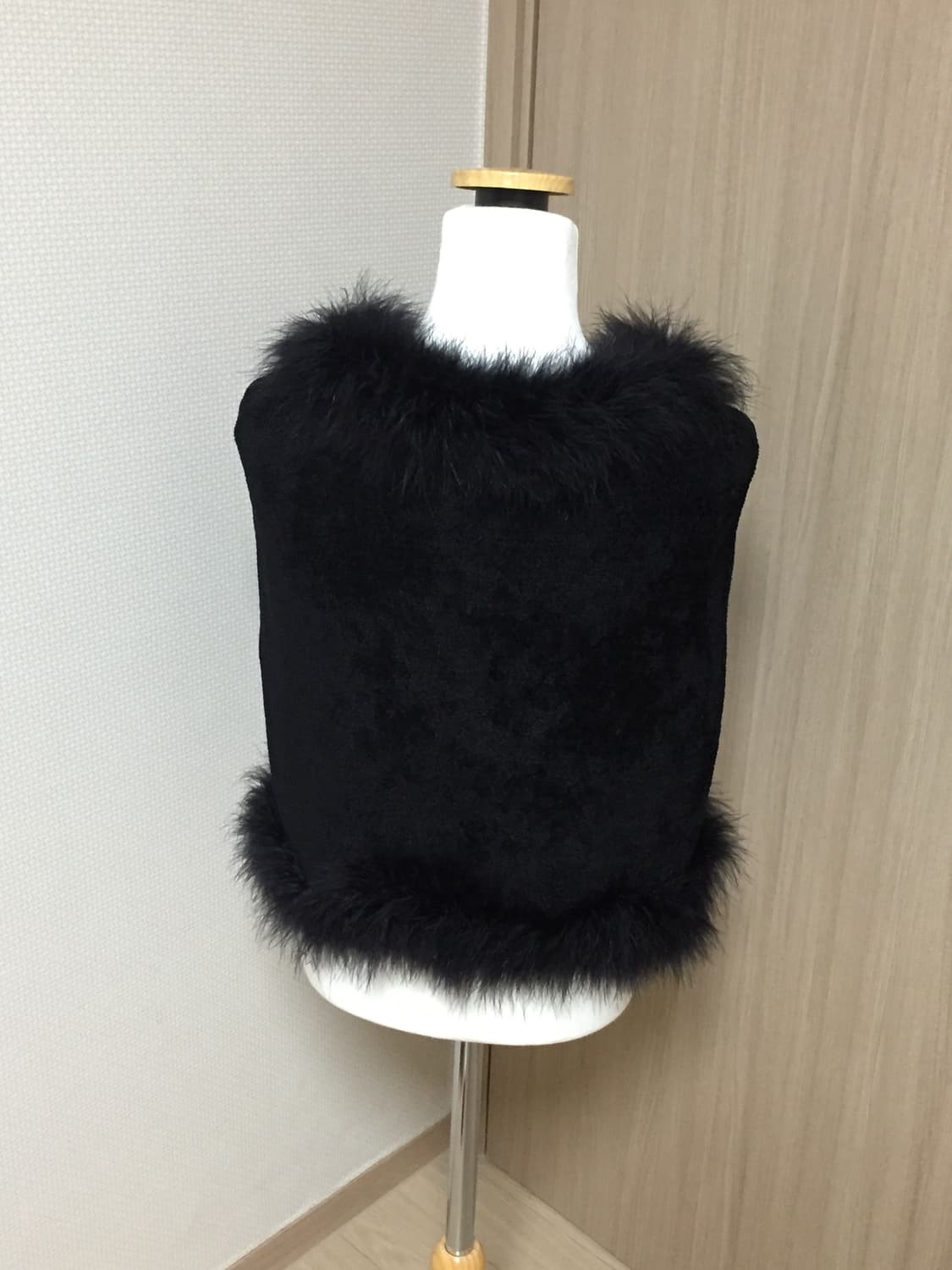 갸루 빈티지 블랙 퍼 리본 케이프  상품이미지2