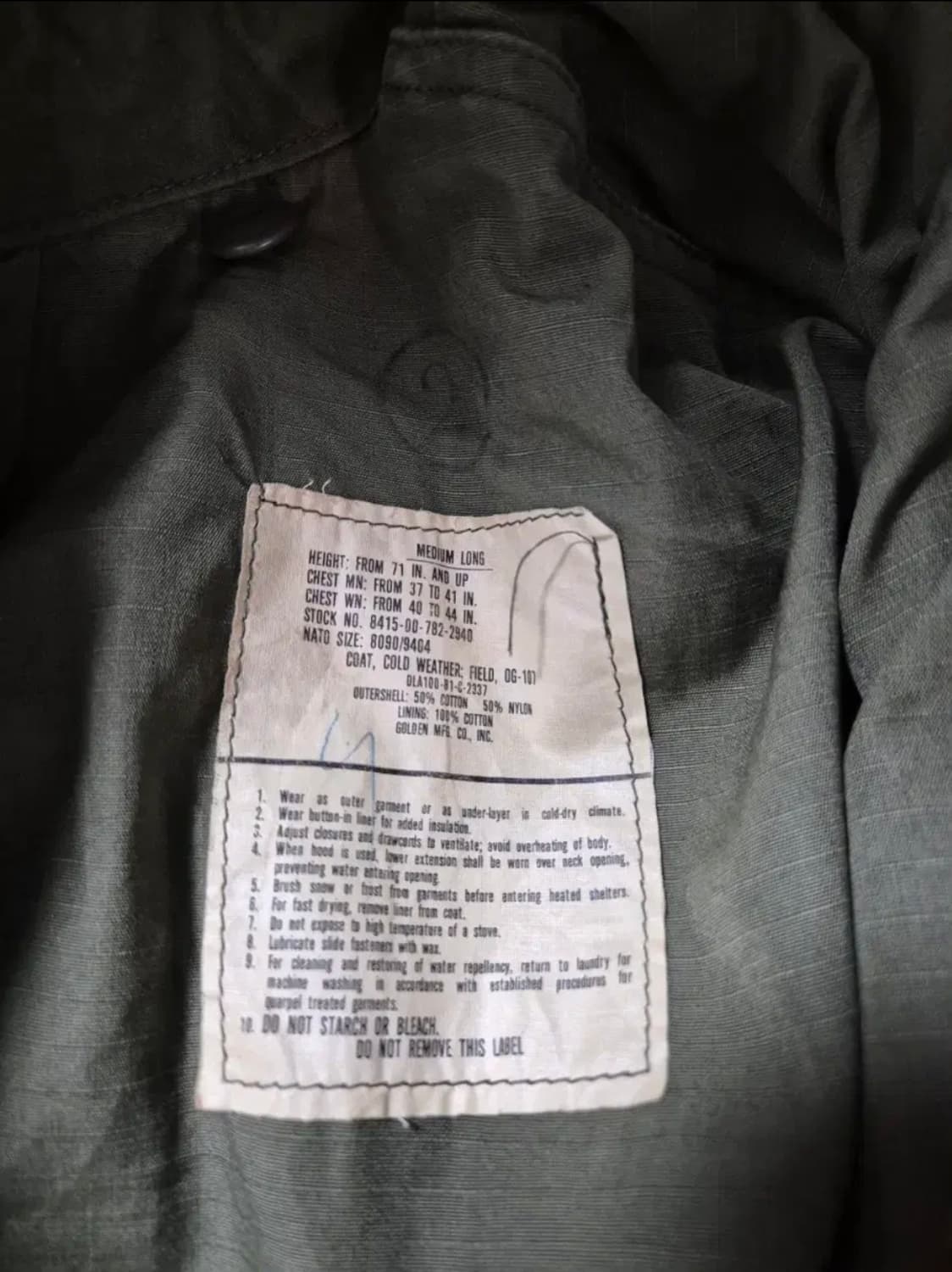 미군 M65 og 필드자켓 미디움 롱(실측 L-xL) 상품이미지3