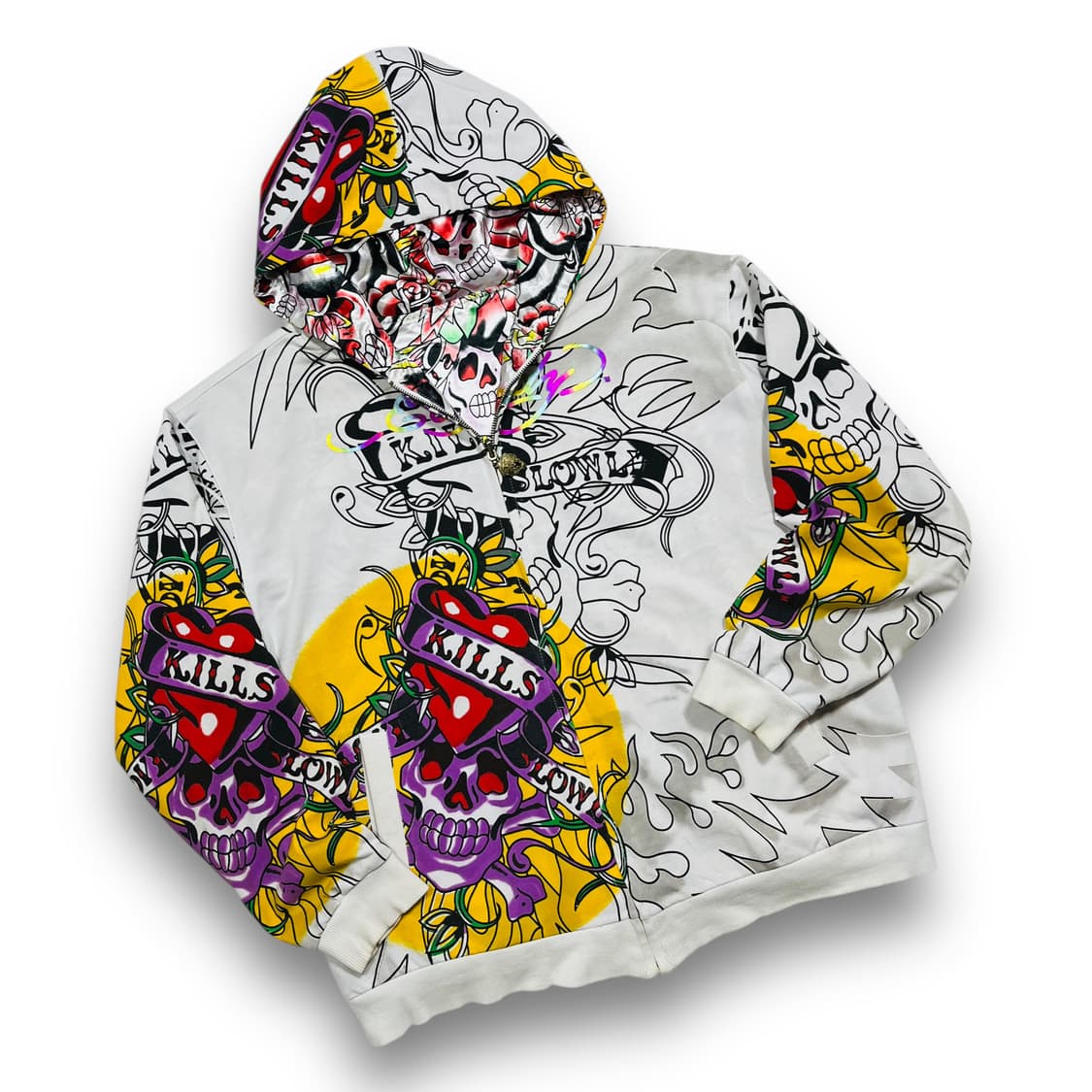 펑크 에드 하디 스컬 로즈 리버시블 글로시 후디 집업 상품이미지2