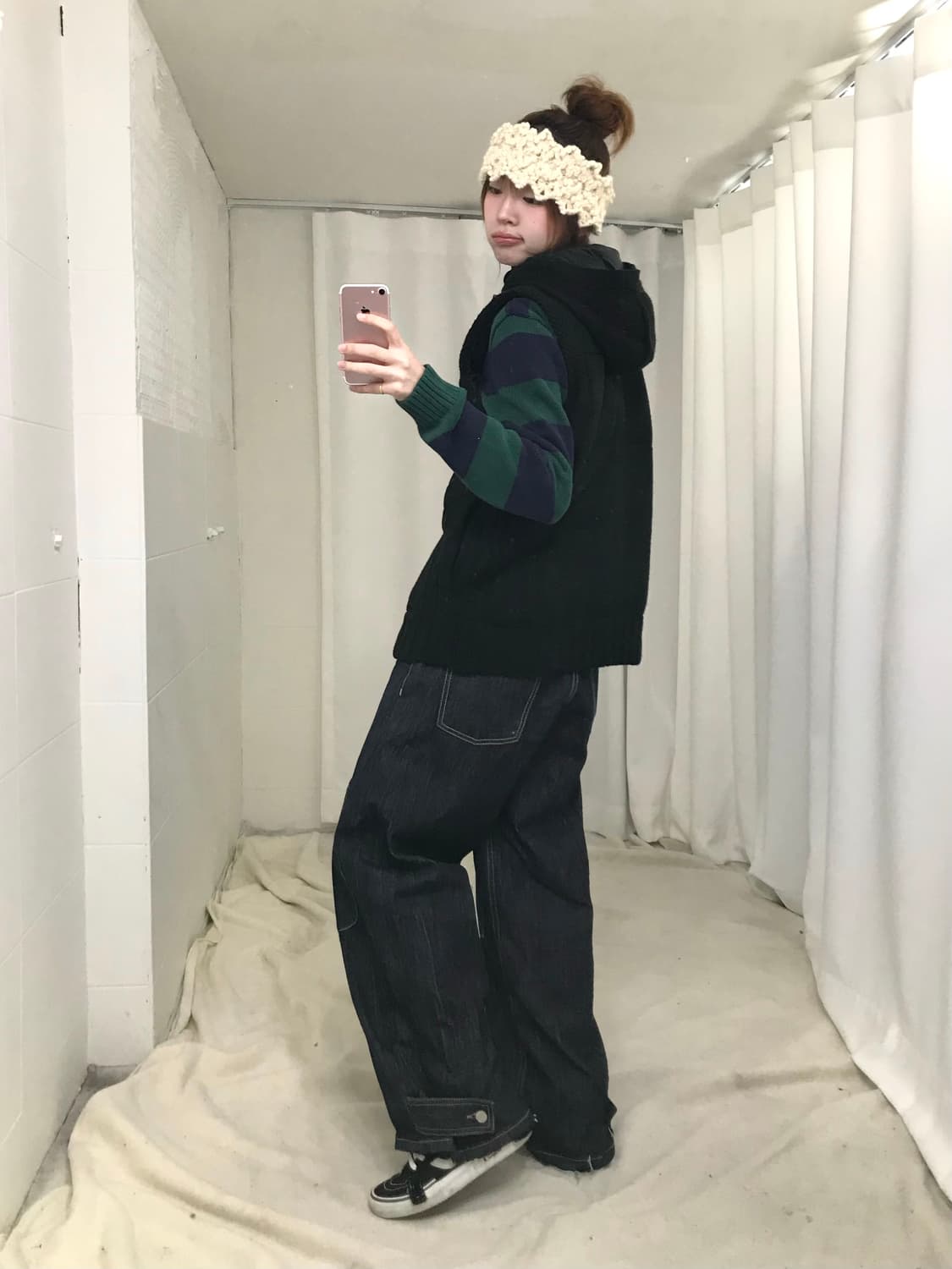 빈티지 모리 블랙 니트 패딩 조끼 베스트 상품이미지3