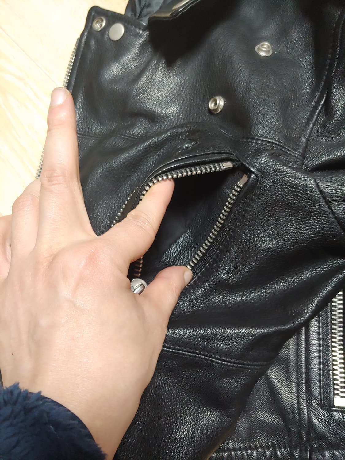 더블지퍼 염소가죽 라이더 자켓 L 상품이미지4