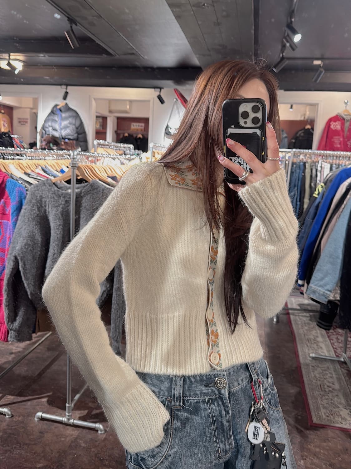 zara 자라 아이보리 플라워 패턴 카라 니트 가디건 S 상품이미지6