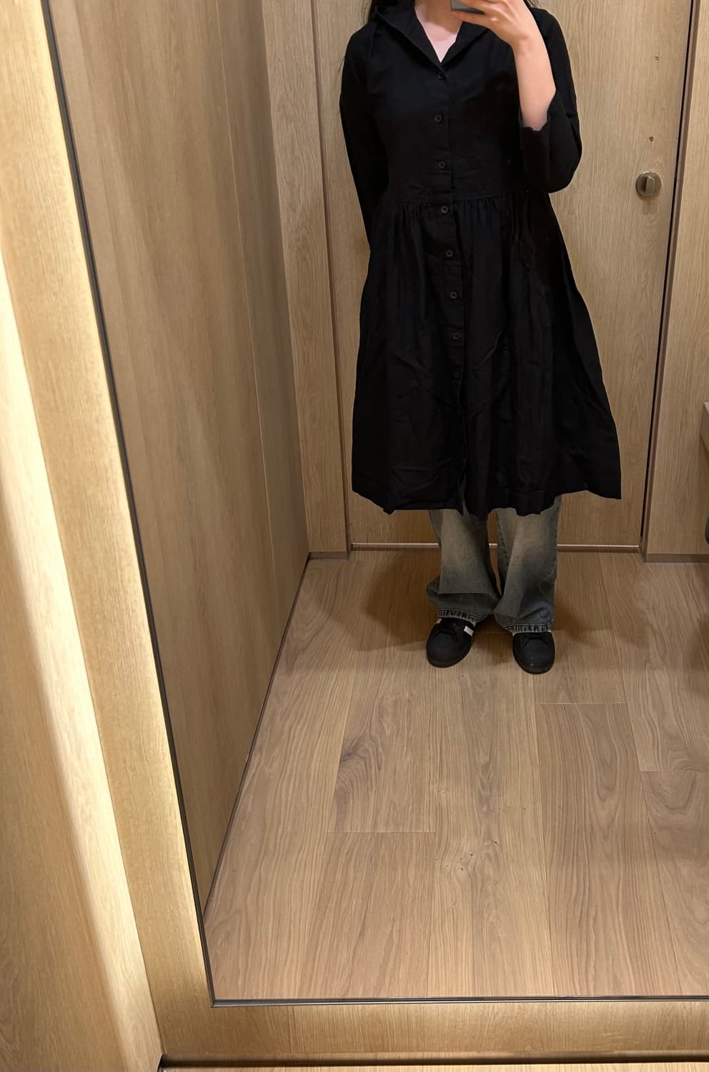 단추 후드 코튼 블랙 레이어드 원피스 모리걸 일본 빈티지 상품이미지2