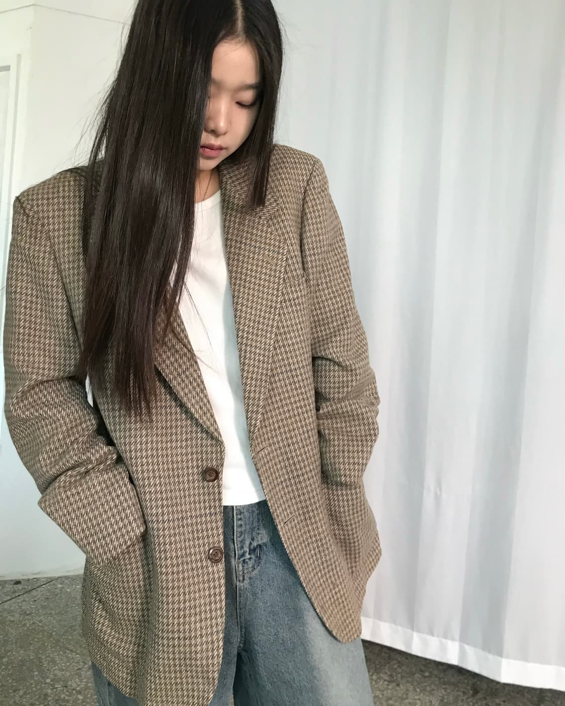 클래식 브라운 체크 블레이저 상품이미지2