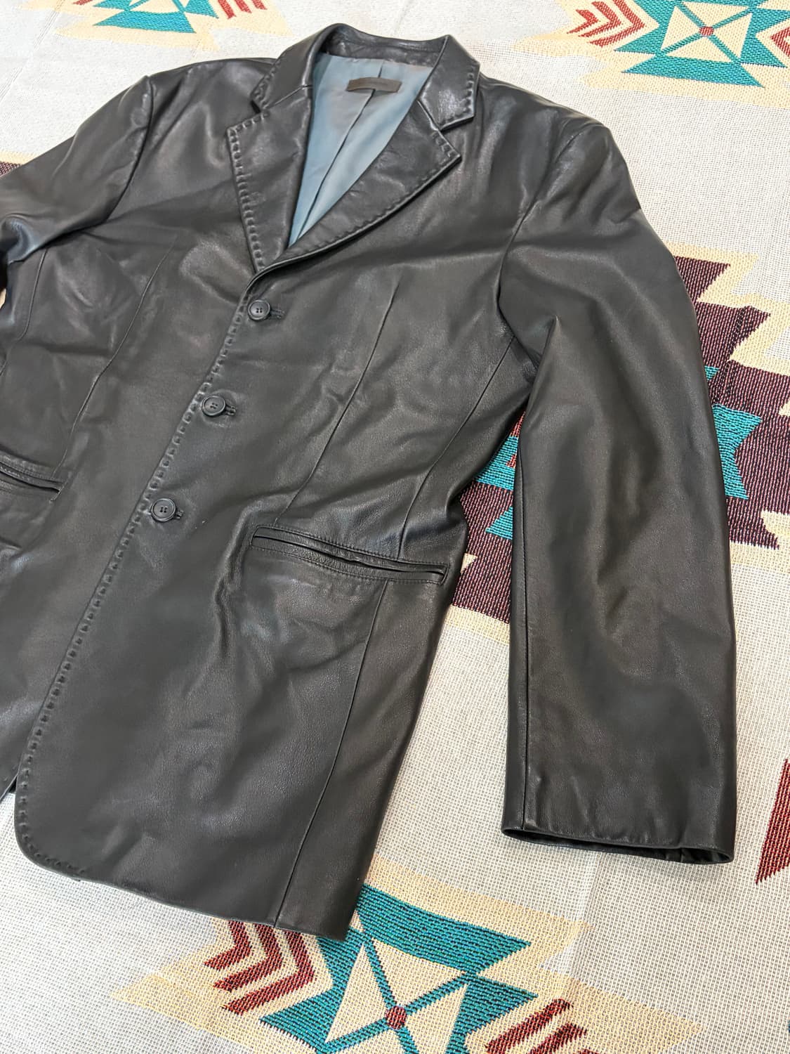 Comodo 양가죽 3버튼 레더 블레이저 카코트 상품이미지2