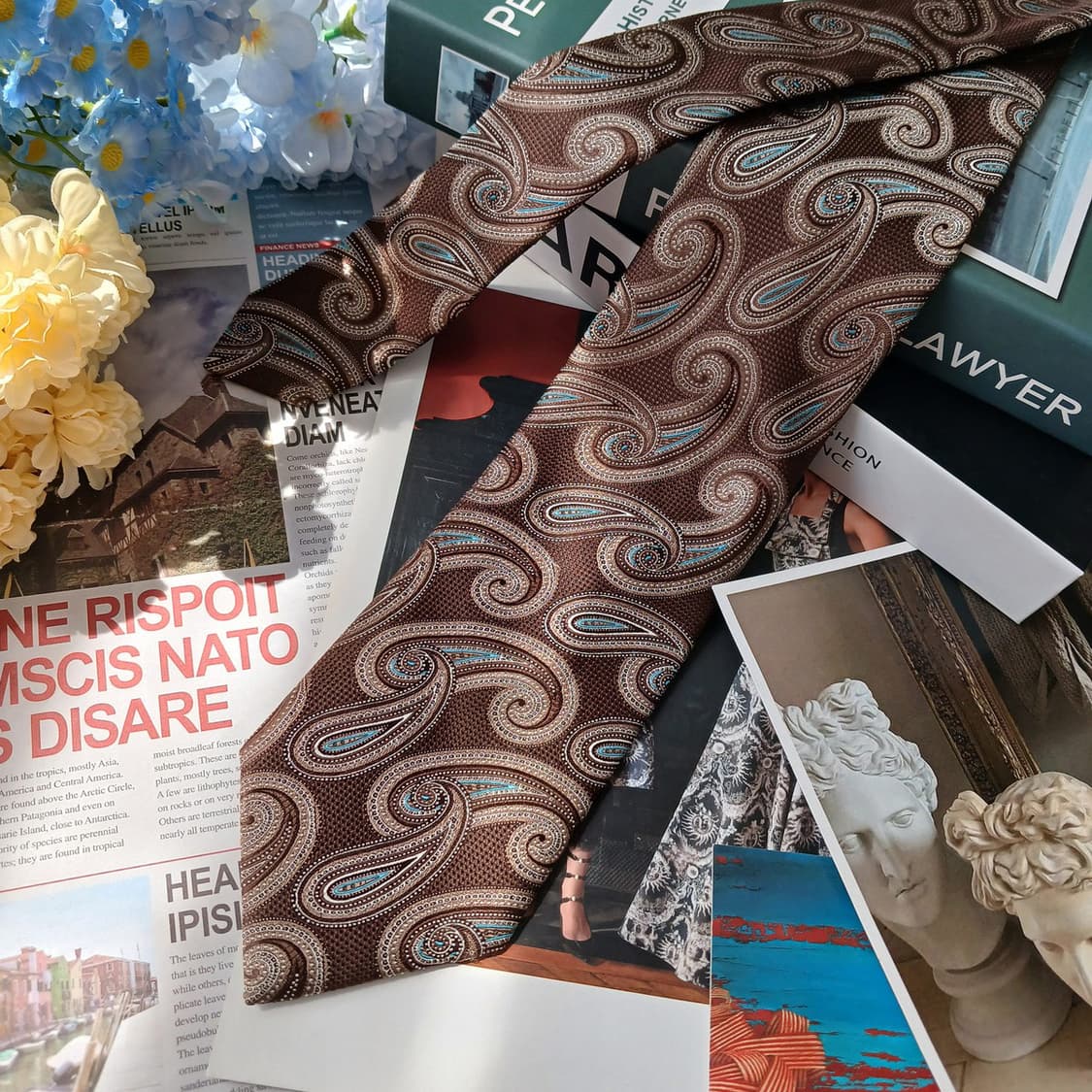 브리오니 실크 브라운 페이즐리 넥타이 9.2cm S~A+등급 e907 상품이미지4