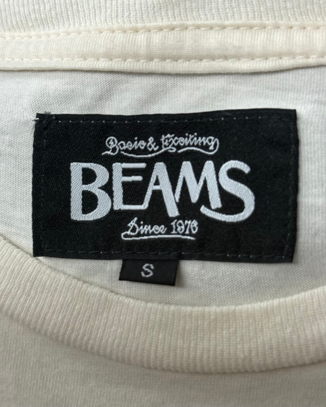 BEAMS 빔즈 럭비공 프린팅 레드 배색 아이보리 반팔 티셔츠 S 프레피 상품이미지5