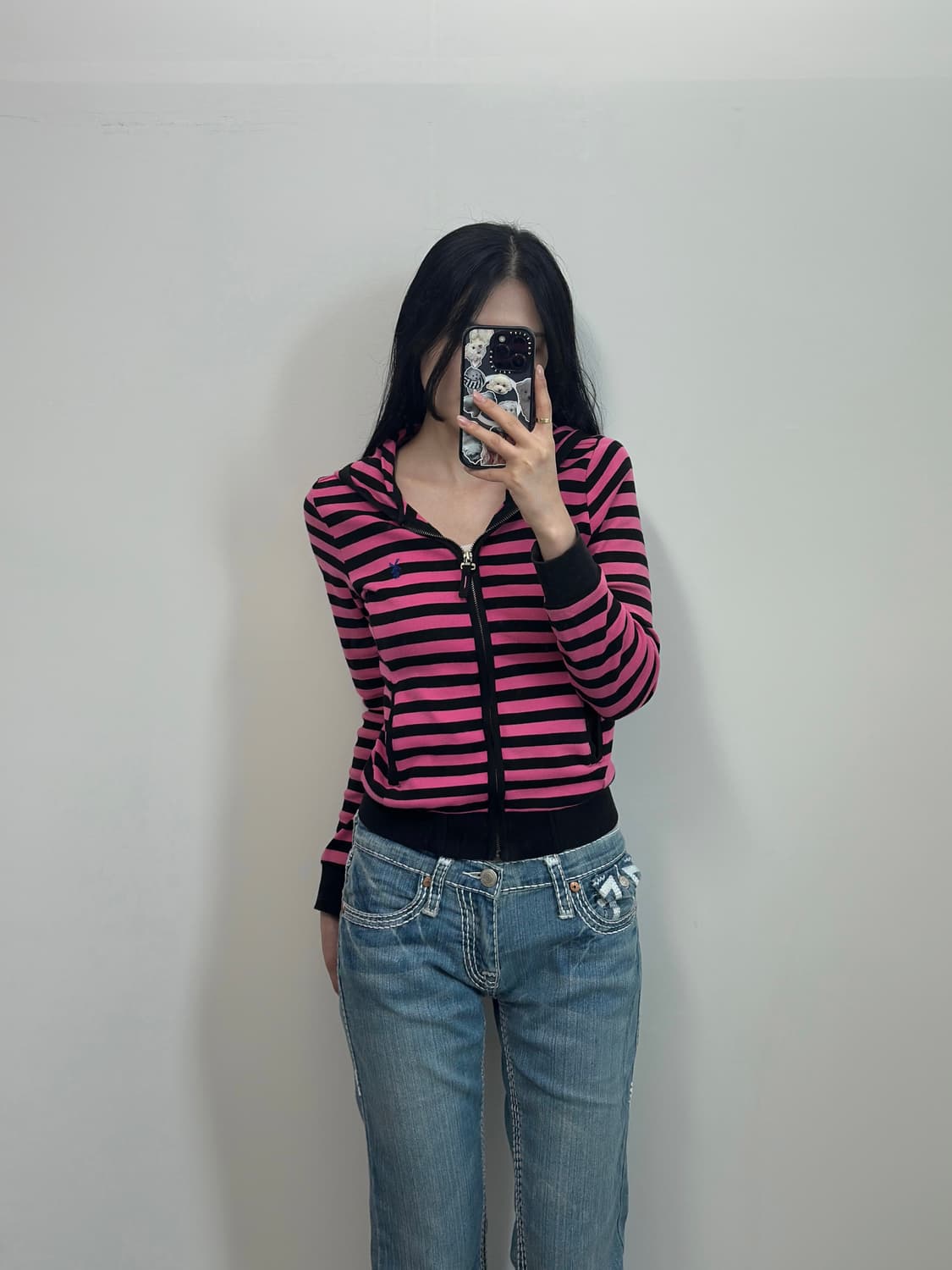 Vintage 빈티지 단가라 스트라이프 후드집업 상품이미지1