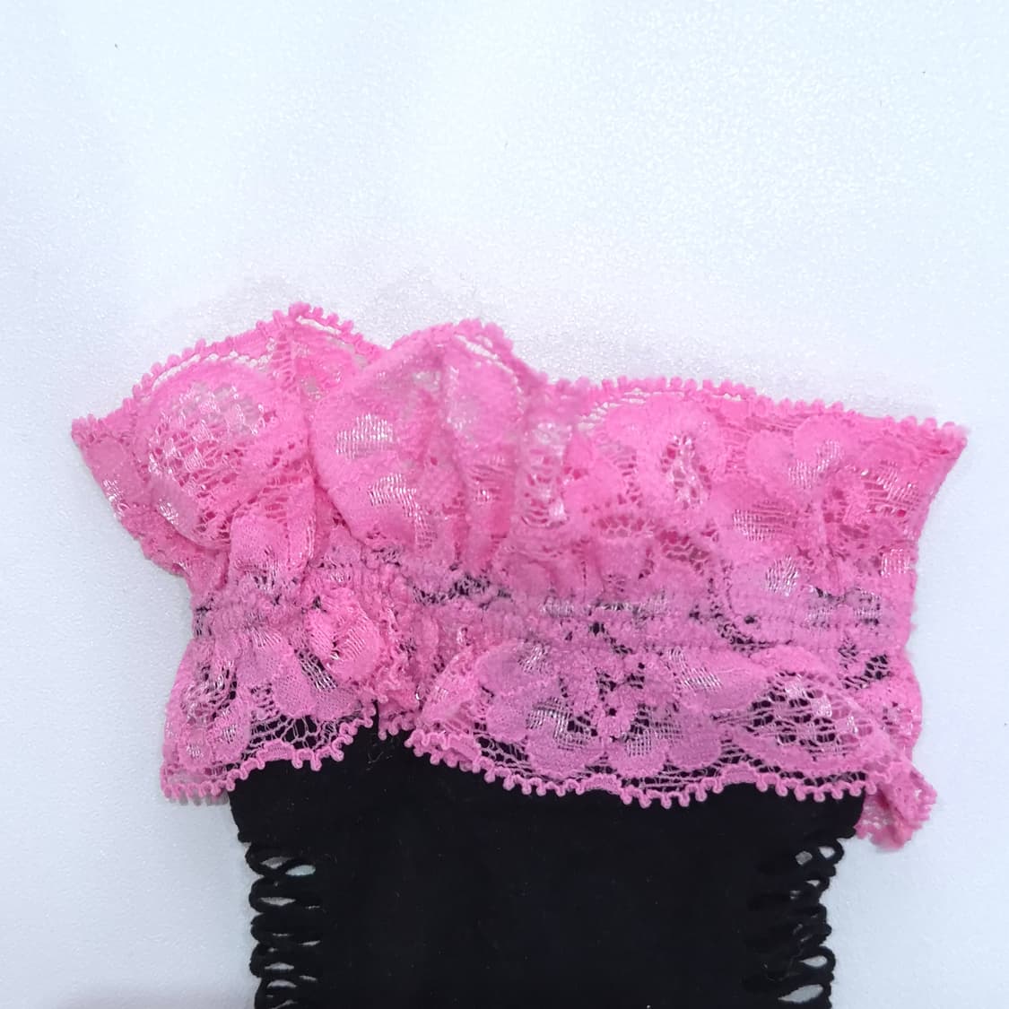 Y2K 블랙 핑크 프릴 라인 포인트 니하이삭스  상품이미지3