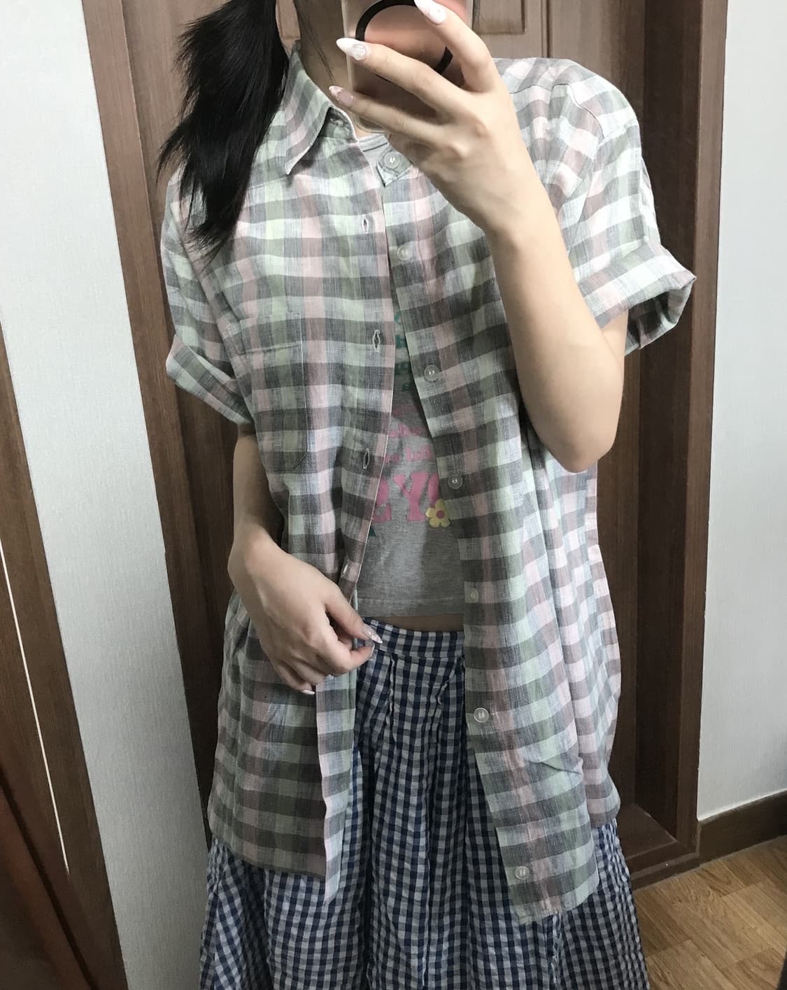 JP vintage linen plaid sh 상품이미지2