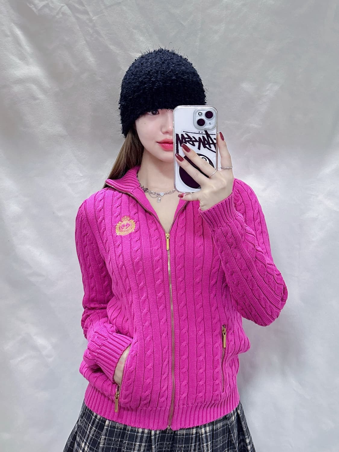 폴로 랄프로렌 딥핑크 꽈배기 니트집업  상품이미지2