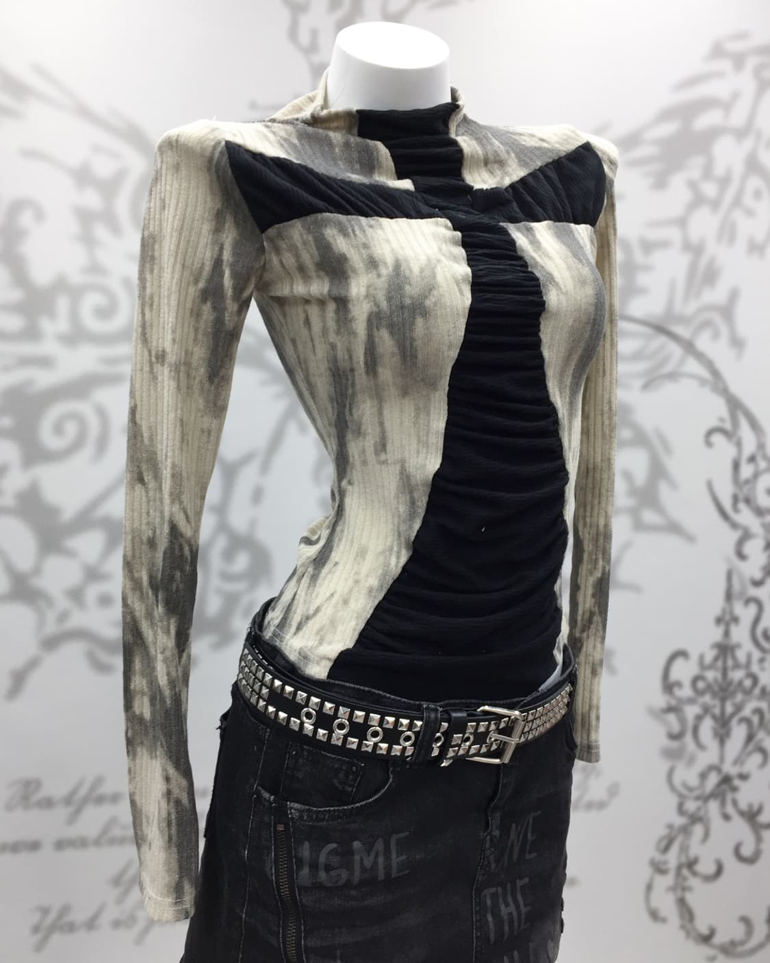 00’s Cyber Grunge Ruched Panel Y2K Top 상품이미지3