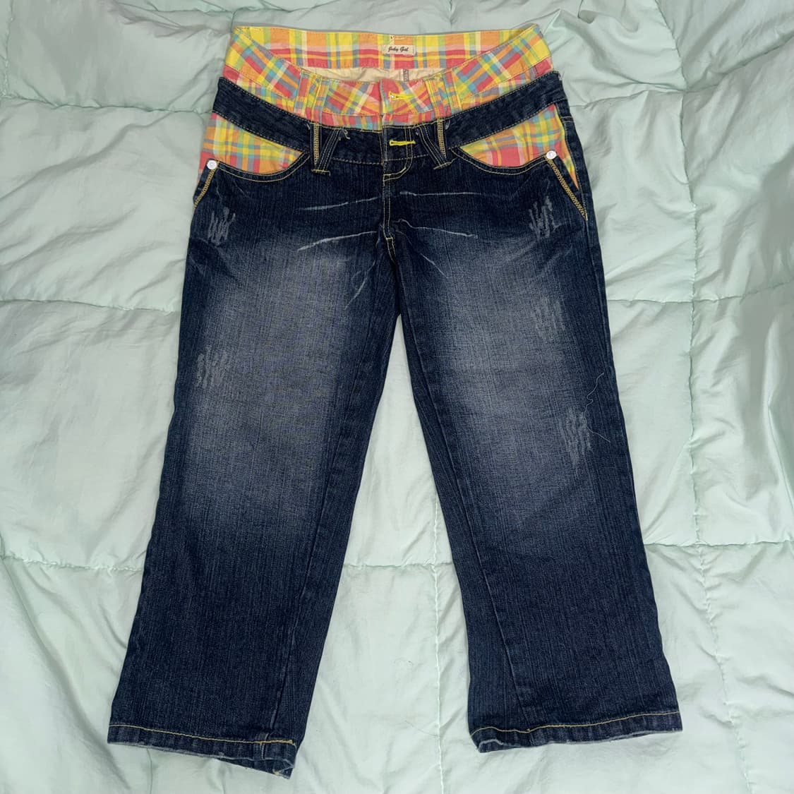 키치 갸루 y2k 9부 데님 팬츠  상품이미지2