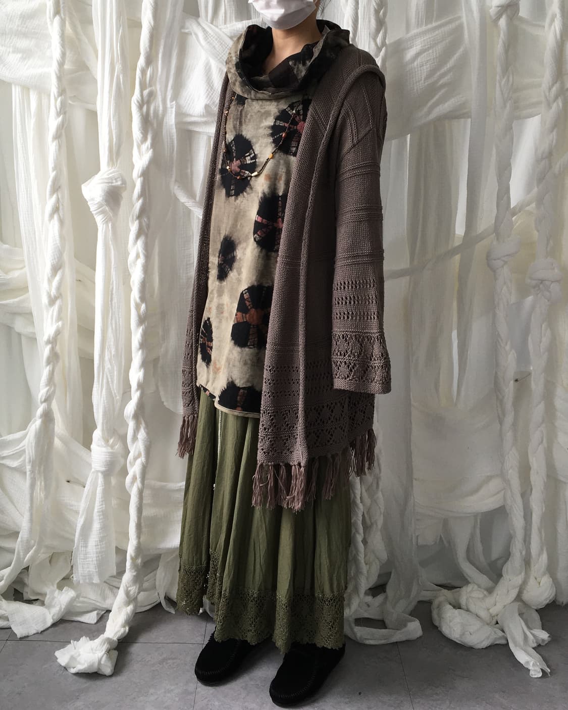 Fringe punching point knit hood open car 상품이미지1