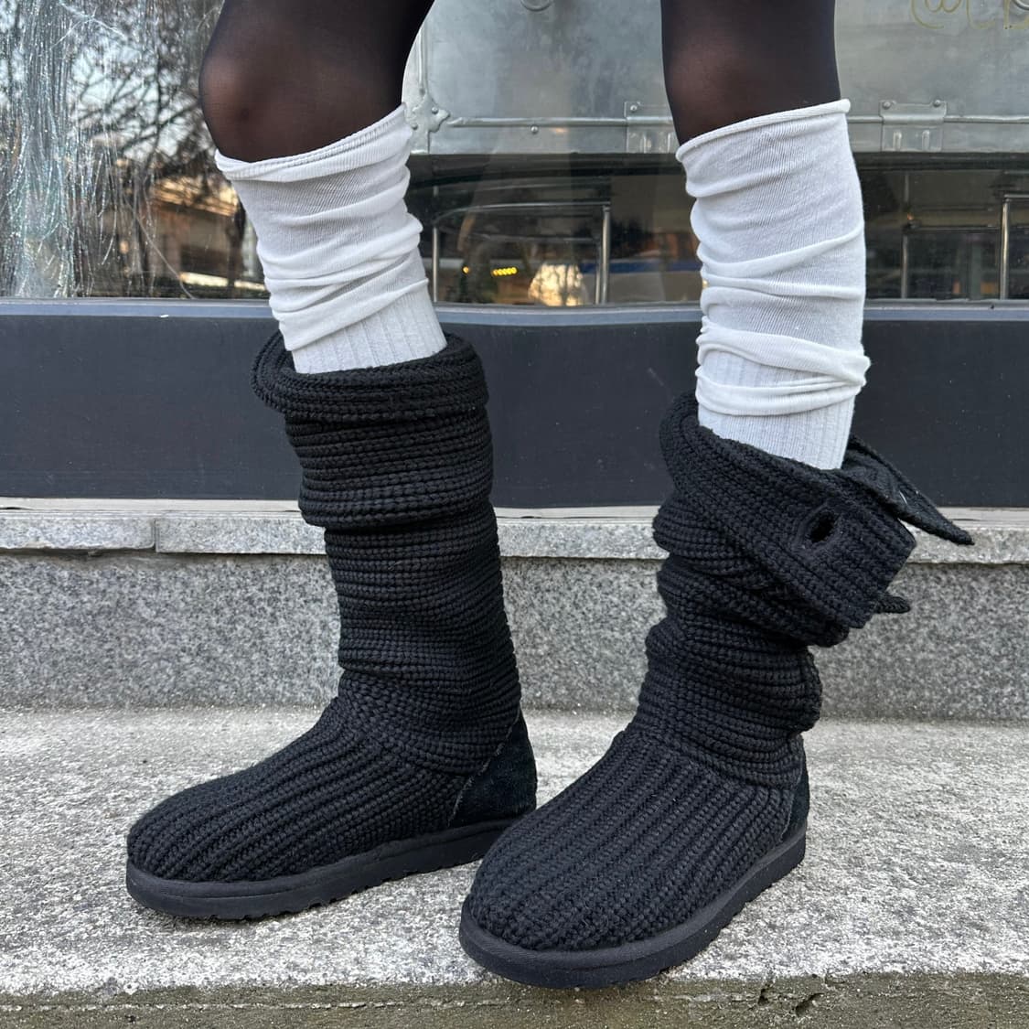 00s 블랙 니트 카디 어그 부츠 상품이미지1
