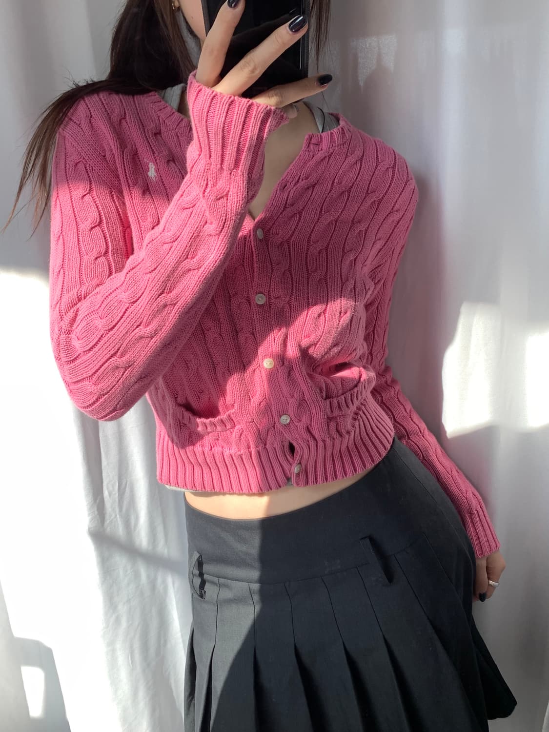 Polo 랄프로렌 코튼 베이비핑크 케이블 가디건 상품이미지1