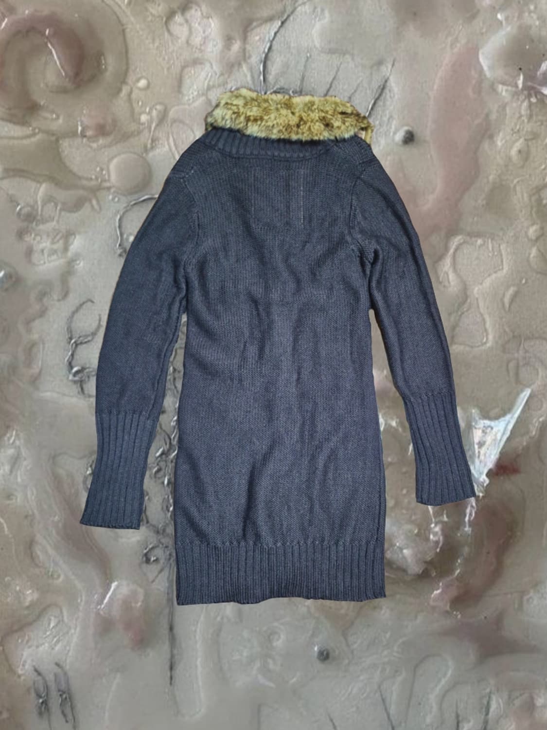 일본빈티지 오네갸루 퍼 카라 니트 롱 가디건 원피스 울프조 갸루깔 상품이미지2