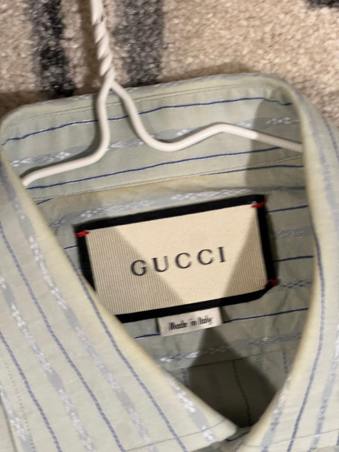 [46/100] 구찌 로고 자수 스트라이프 셔츠 스카이블루 상품이미지5