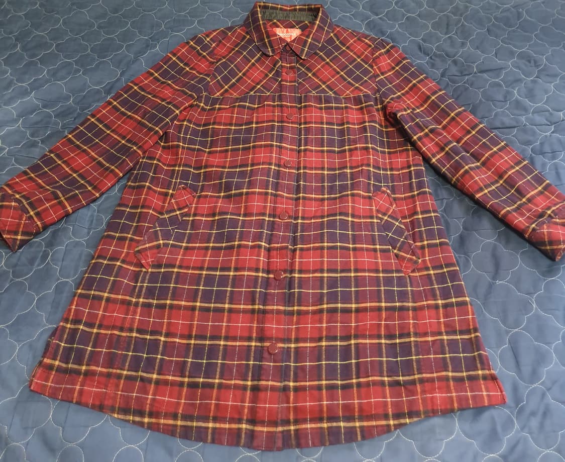 크로커다일 레이디 클래식 체크 셔츠형 자켓 버건디 (L) 상품이미지1