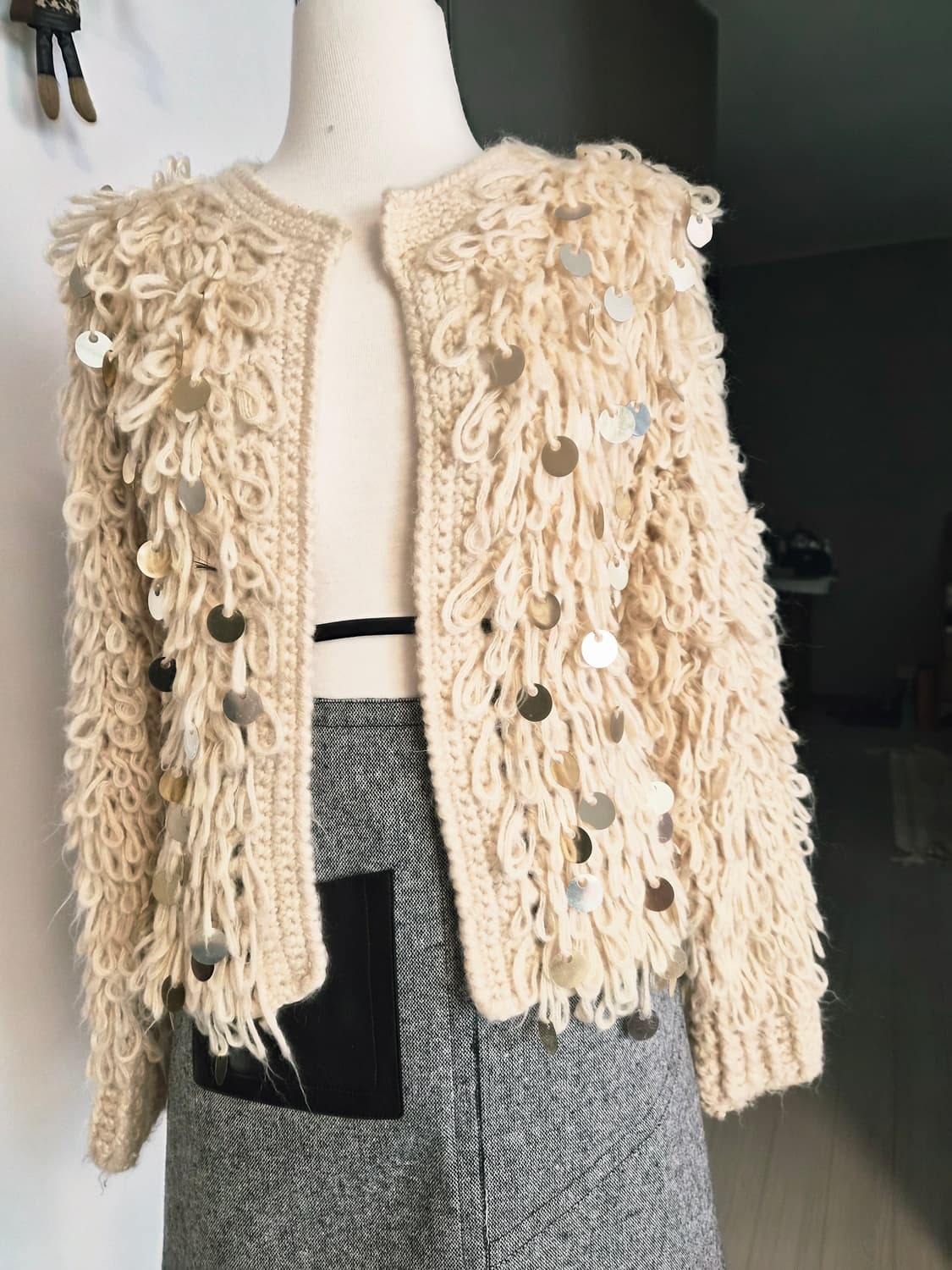 보헤미안 무드 루프 니트 시퀸 가디건 상품이미지4