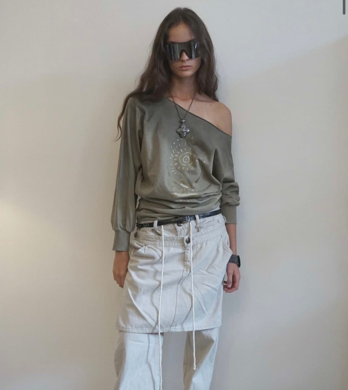 스컬프터 보호 워시드 오프숄더티 카키 상품이미지2