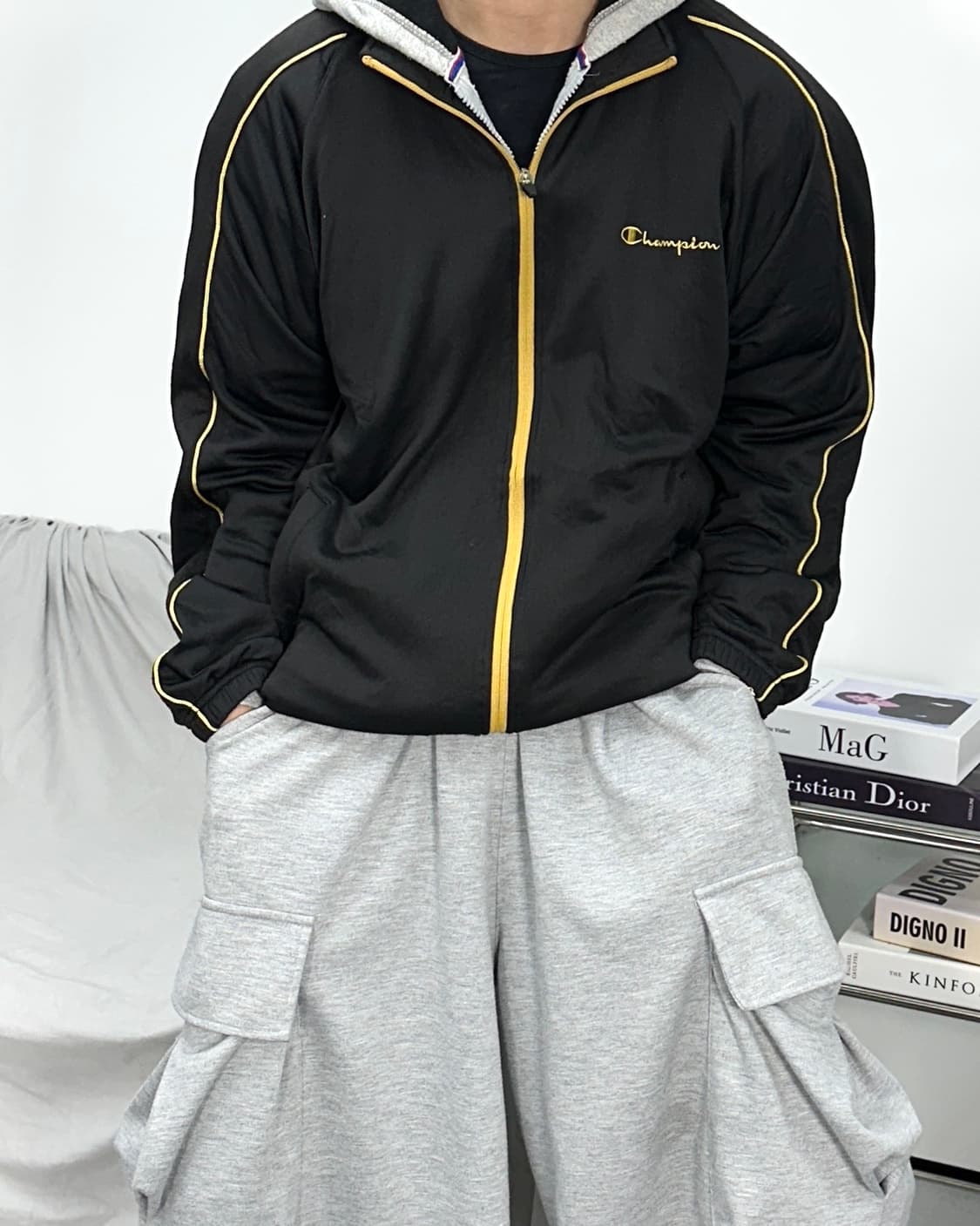 챔피온 제펜 블랙 골드 트랙탑 져지 L 상품이미지1