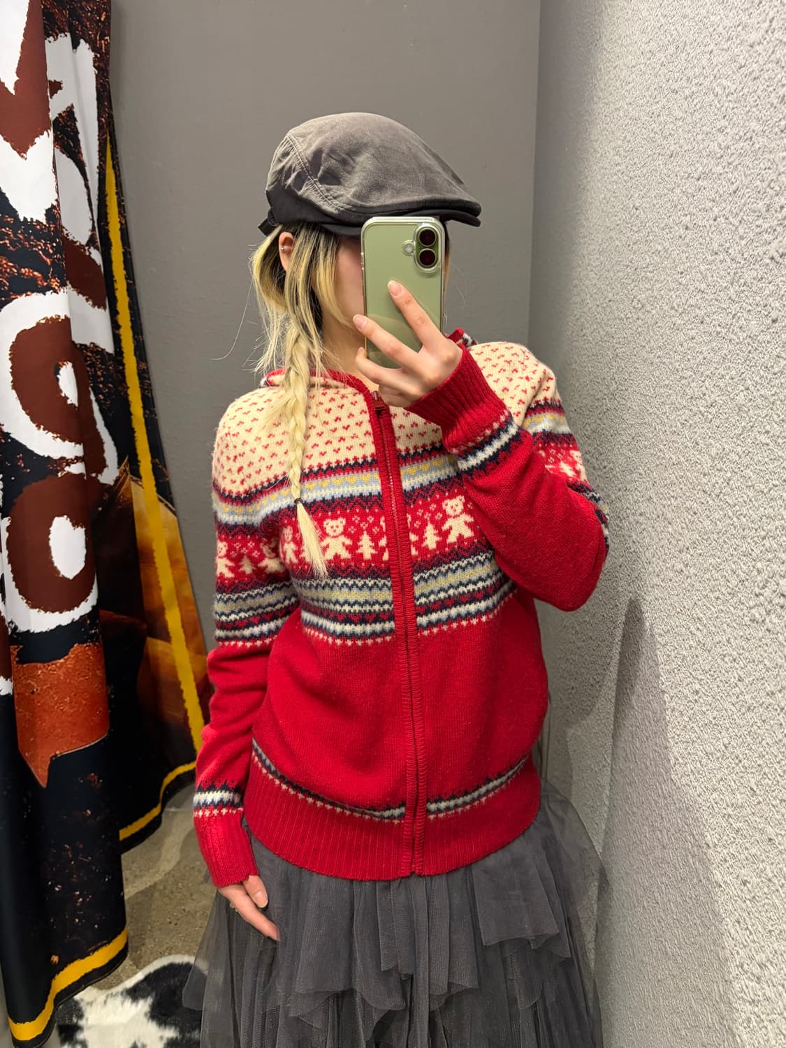 크리스마스 후드 울 니트집업 상품이미지1