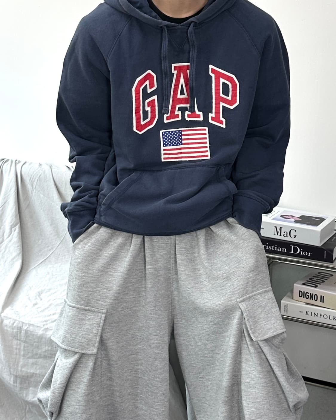 갭 네이비 성조기 빅로고 후드티 M 상품이미지1