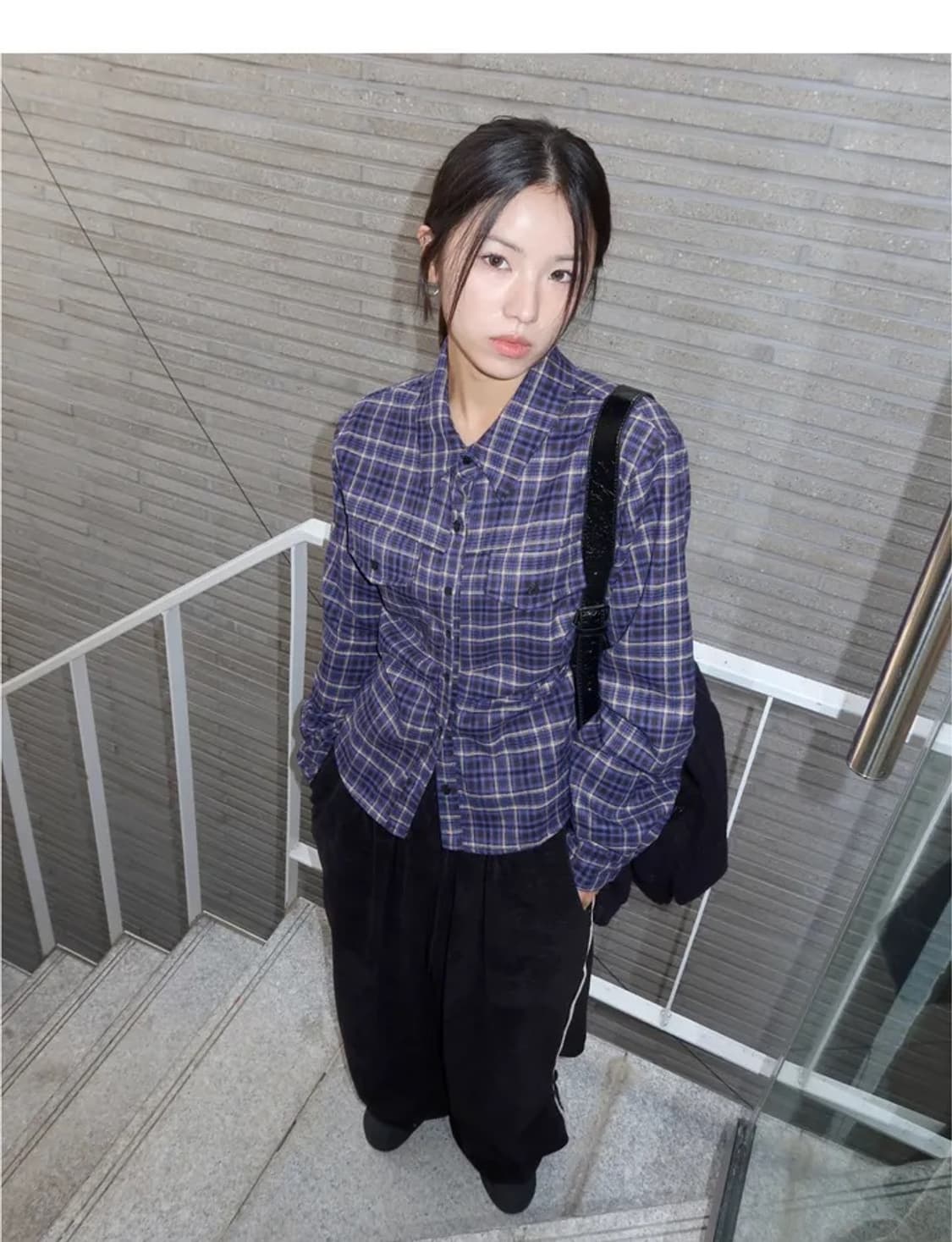 빈티지 블루 파랑 네이비 체크 셔츠 남방 레이어드 상품이미지1
