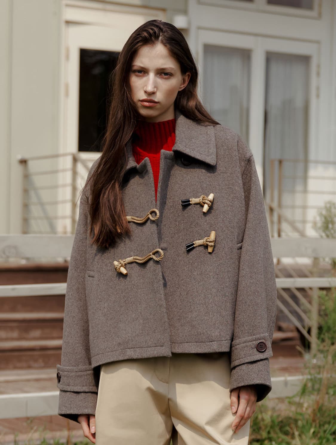 앳코너 캐시미어혼방 오버핏 토글 크롭 코트 상품이미지3