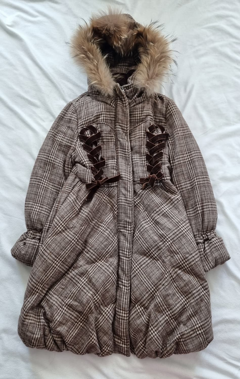 빈티지 갸루 엑시즈팜st 리본 브라운 퍼 패딩 상품이미지1