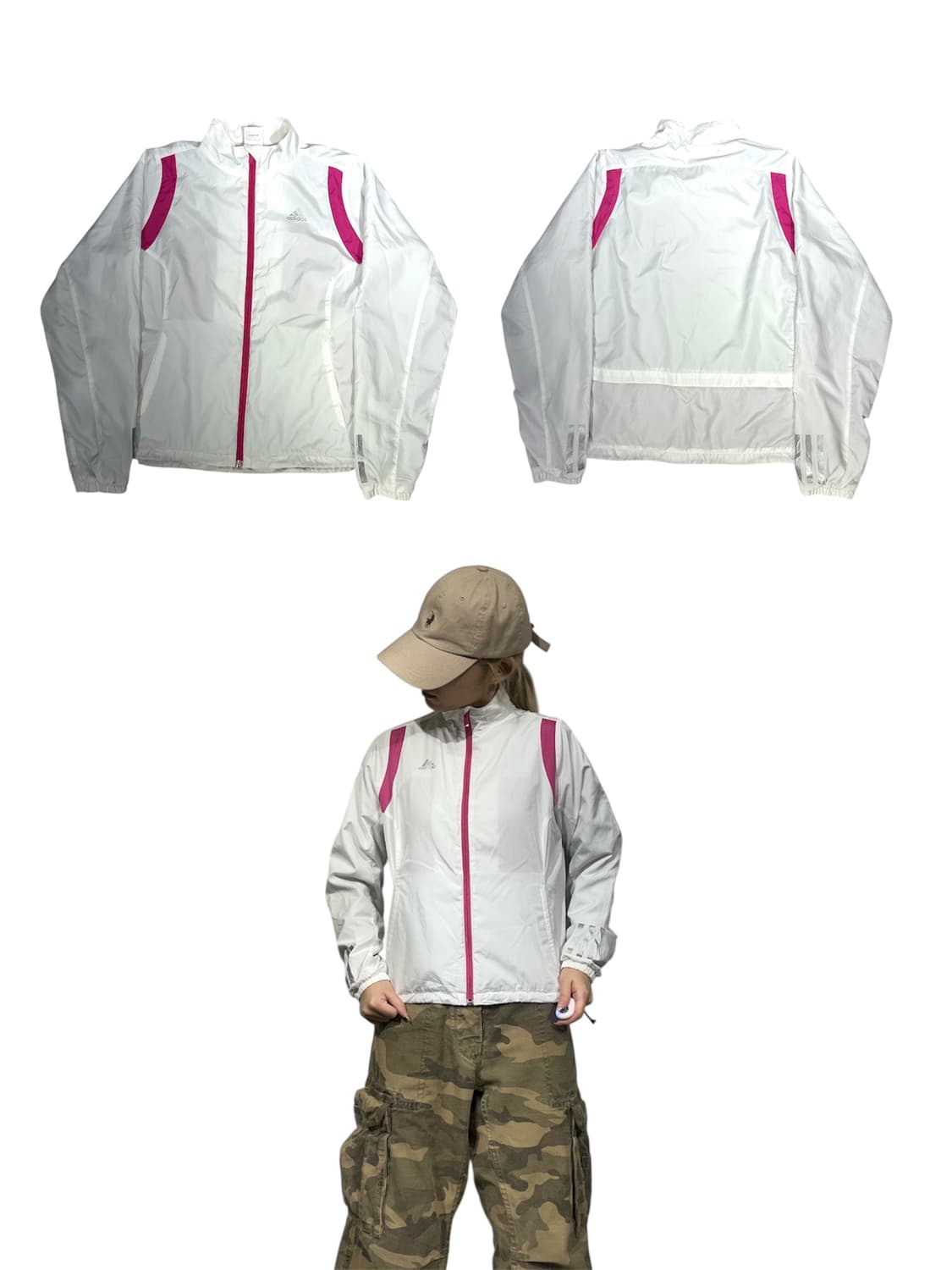 아디다스 화이트 핑크 바람막이 자켓 S 상품이미지1