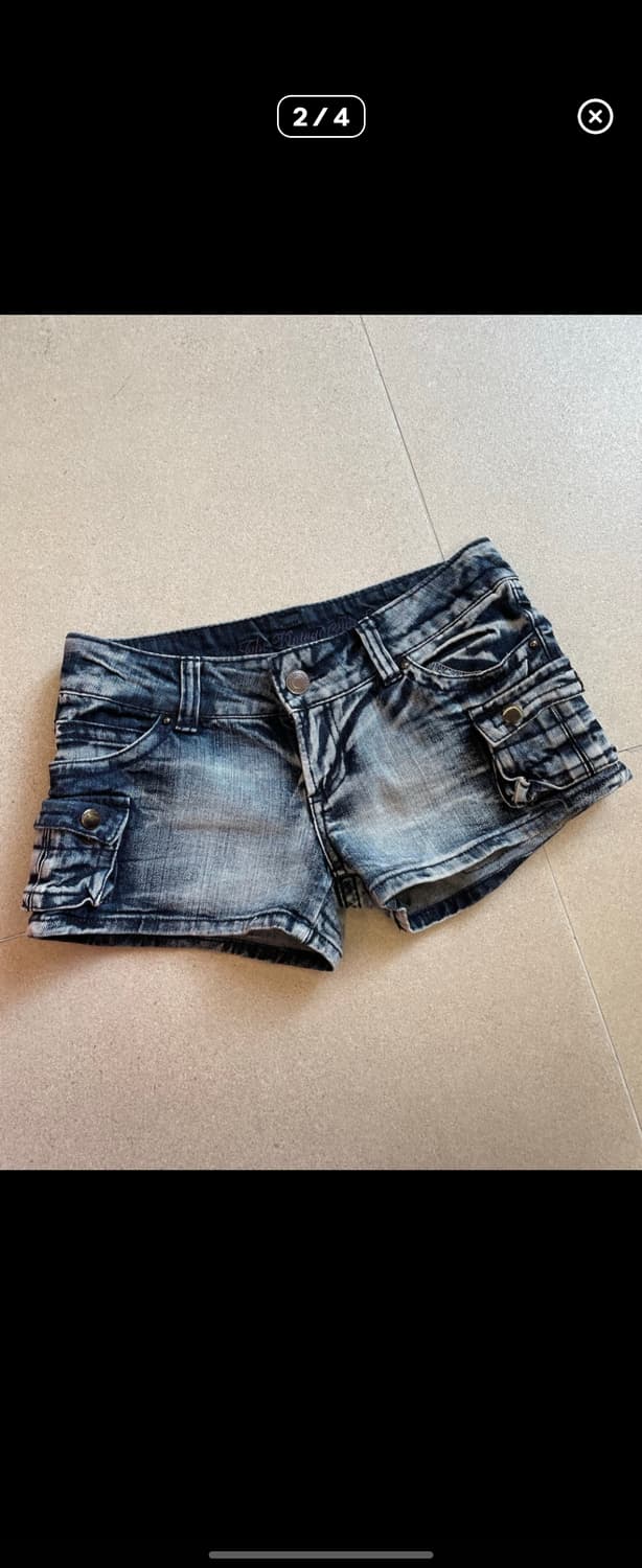 팝걸 빈티지 워싱 데님 카고 쇼츠 반바지 상품이미지2