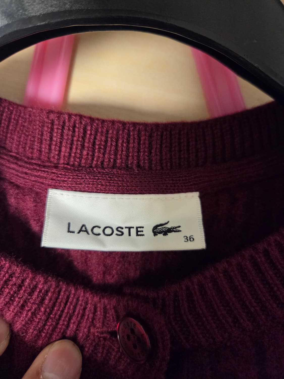 라코스테 케이블 니트 가디건 버건디 상품이미지3