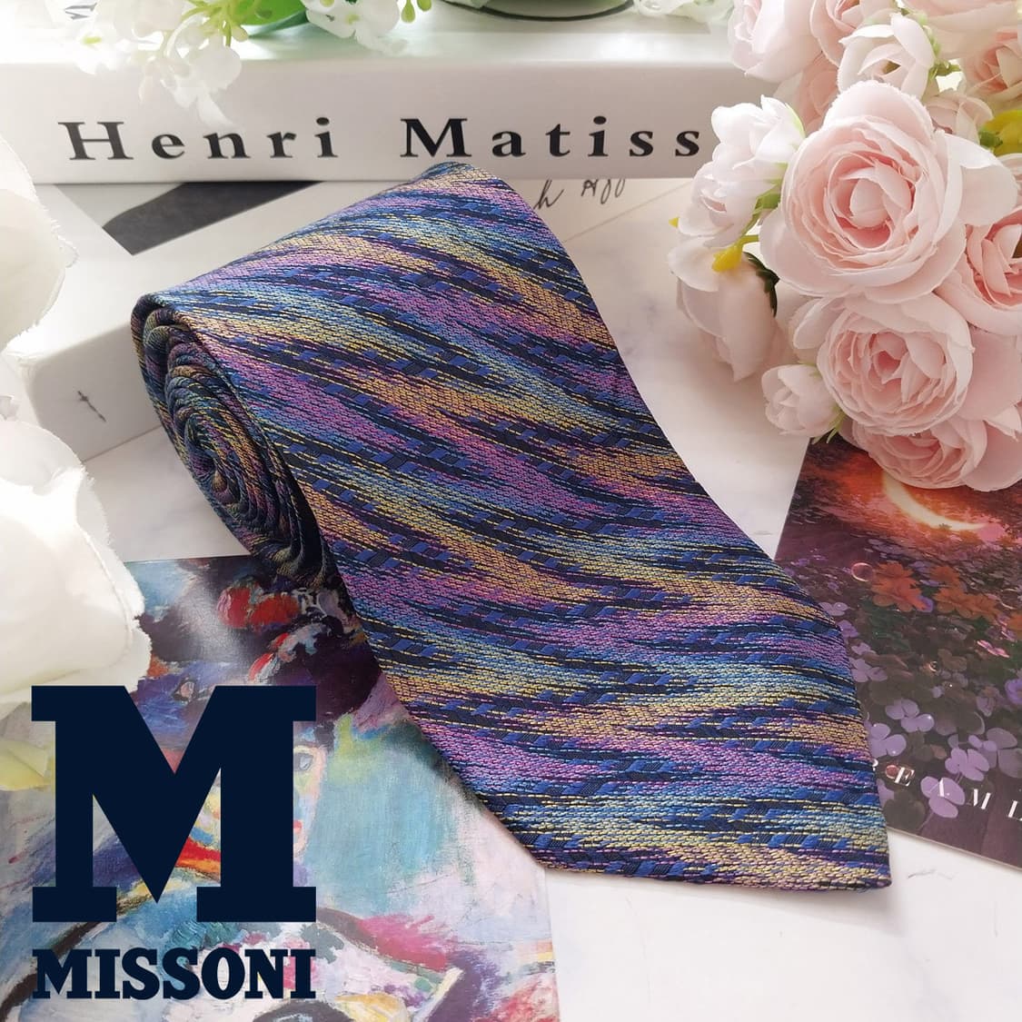미쏘니 실크 멀티 스트라이프 자카드 넥타이 8.1cm A+등급 K1935 상품이미지1