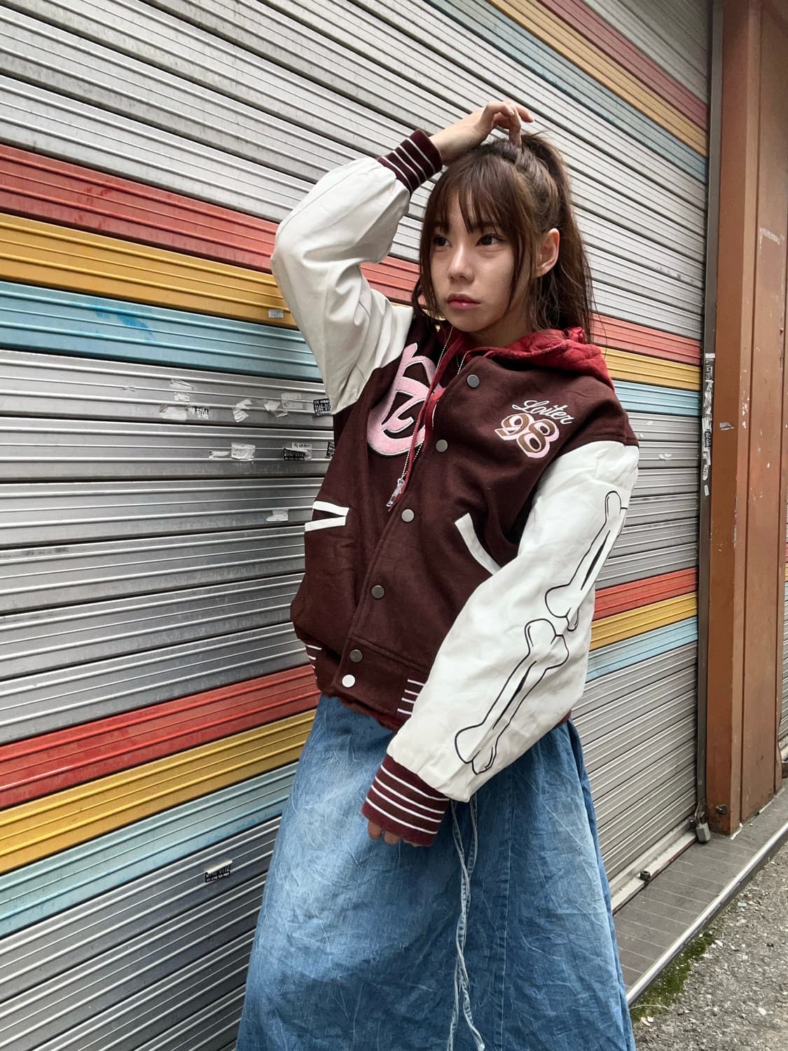 90s 올드스쿨 본즈 버건디 레더 바시티jk 상품이미지2