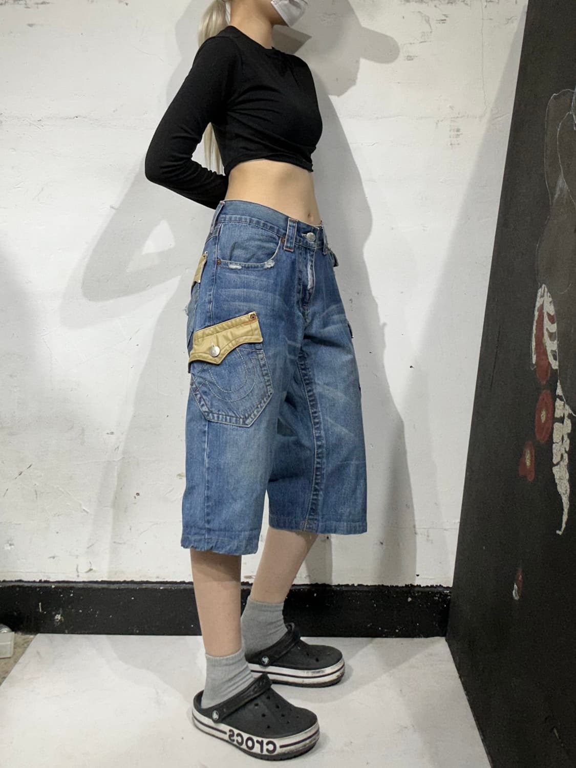 트루 릴리전 중청 대대장 포켓 포인트 버뮤다 데님 카고 반바지 34 상품이미지1