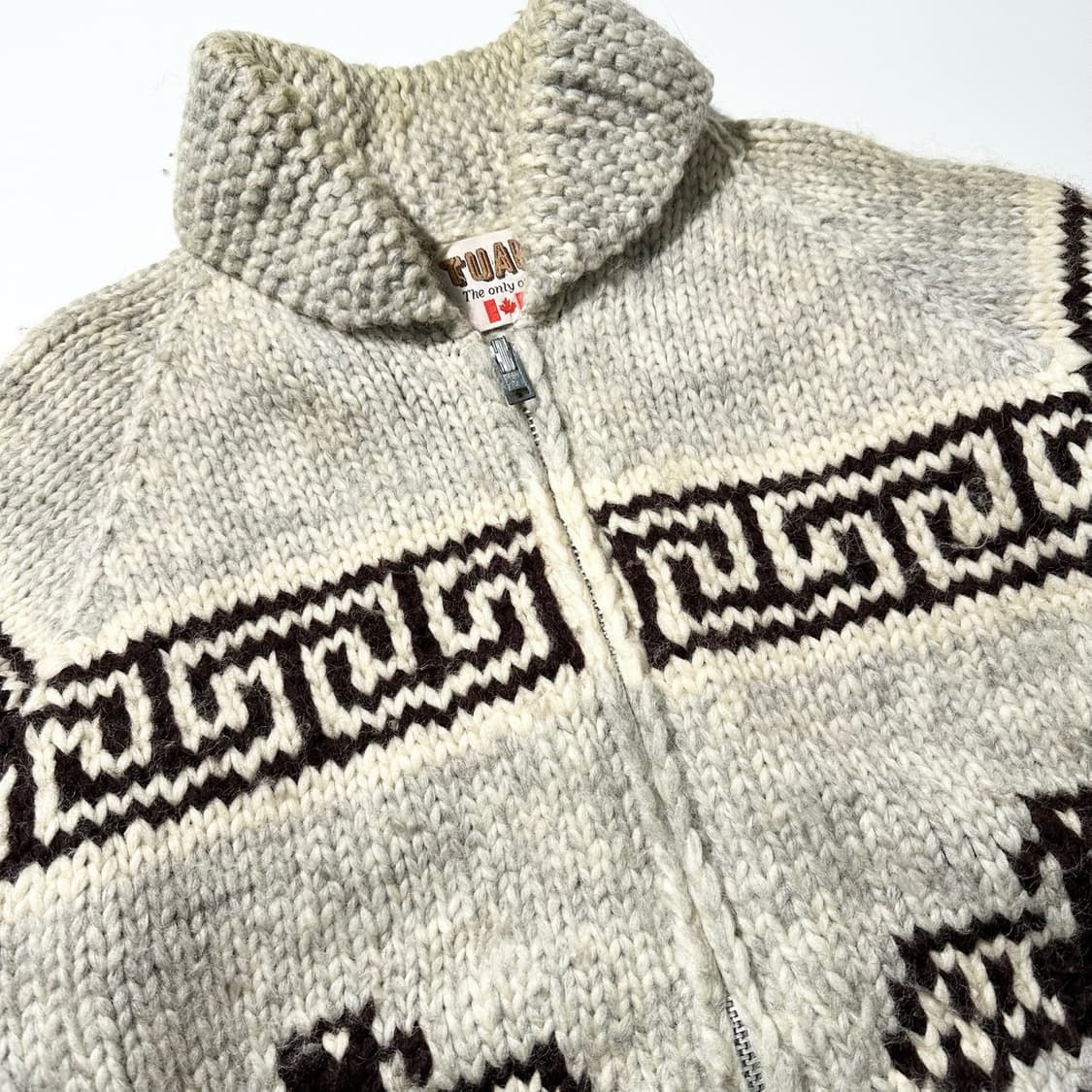 Tuak 캐나다 코위찬 숄카라 패턴 핸드 니트 집업 가디건 자켓 상품이미지3