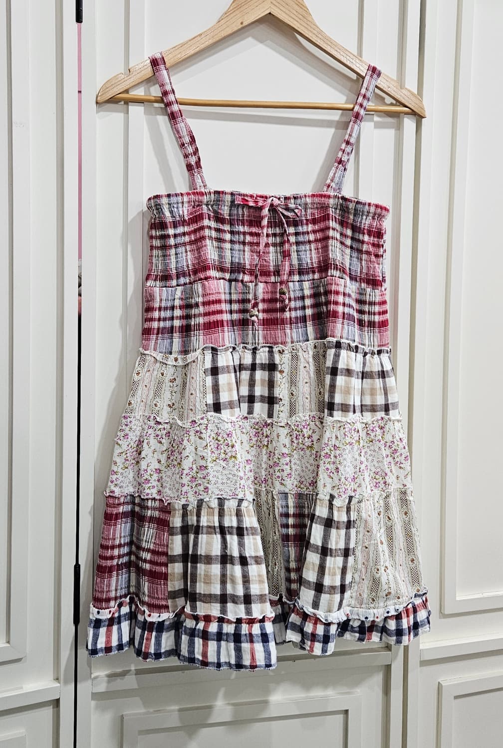 체크/패치플라워 미니 원피스 상품이미지2