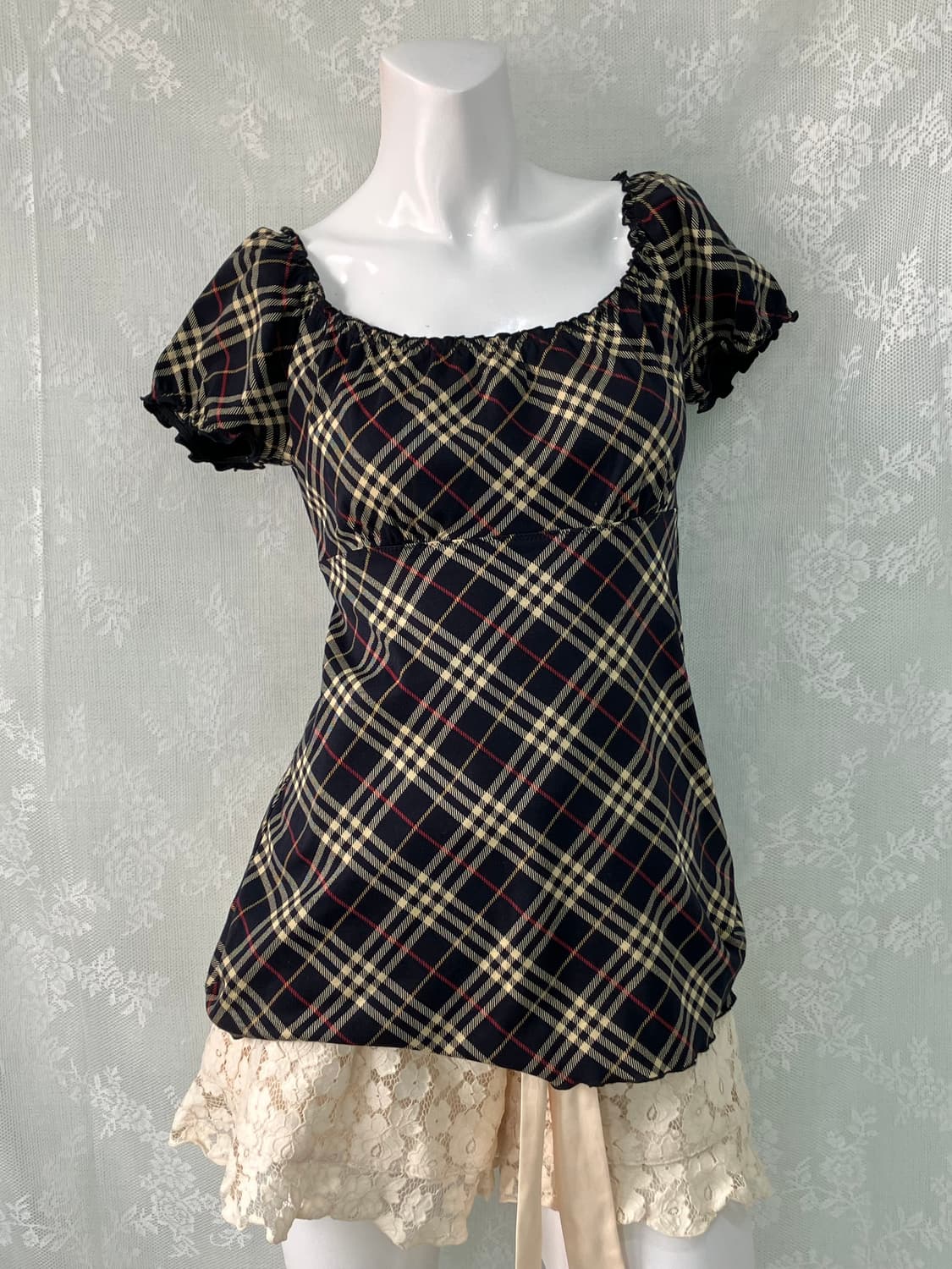 버버리 프릴 유넥 블라우스 1098 모리걸 y2k 스트릿 갸루 펑키 일본 상품이미지1