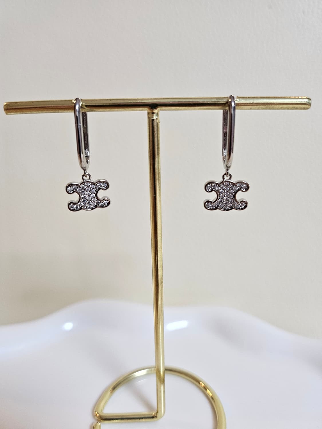 셀린느 라인스톤 트리옹프 원터치 귀걸이 실버 상품이미지2