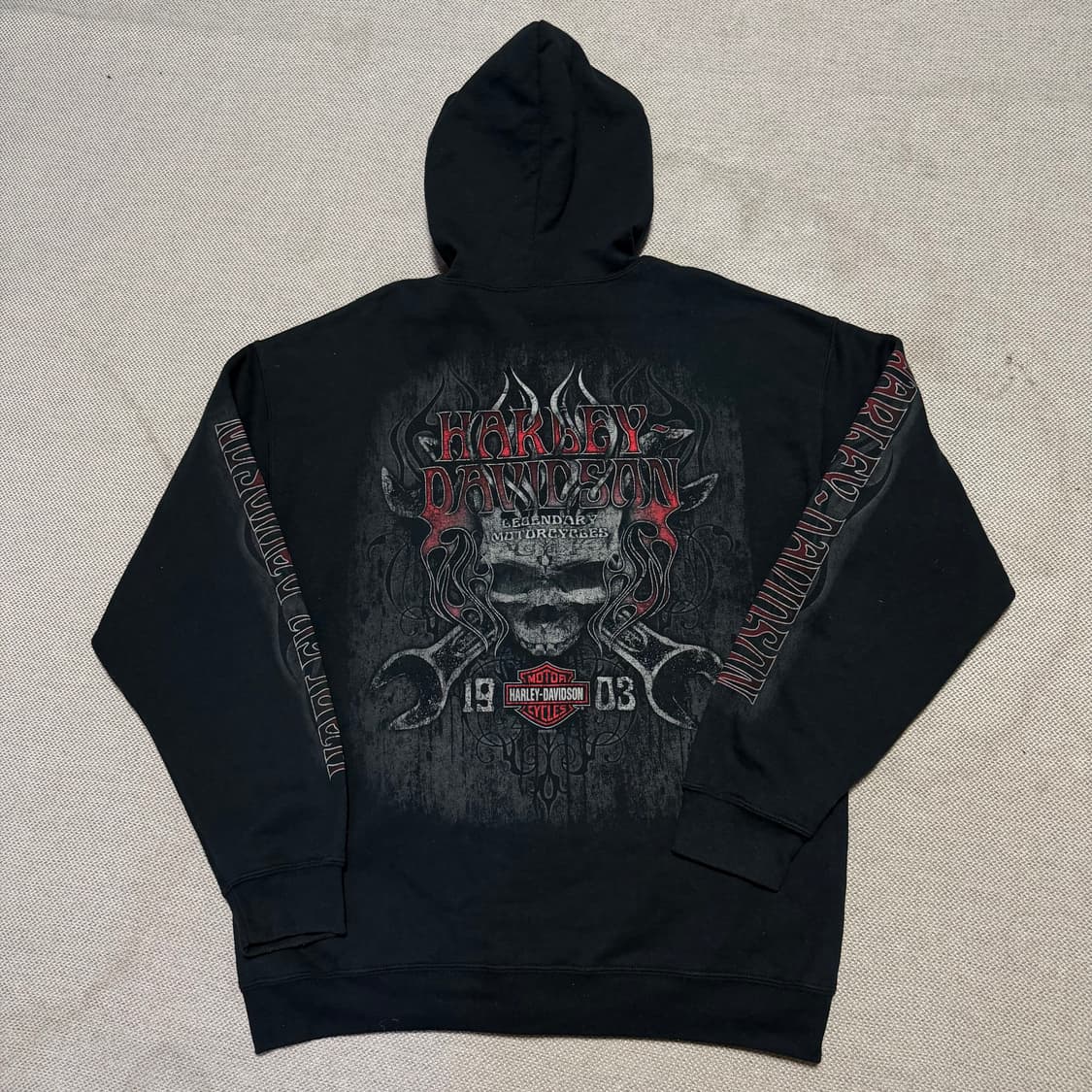 할리데이비슨 스컬 프린팅 기모 후드집업 상품이미지2