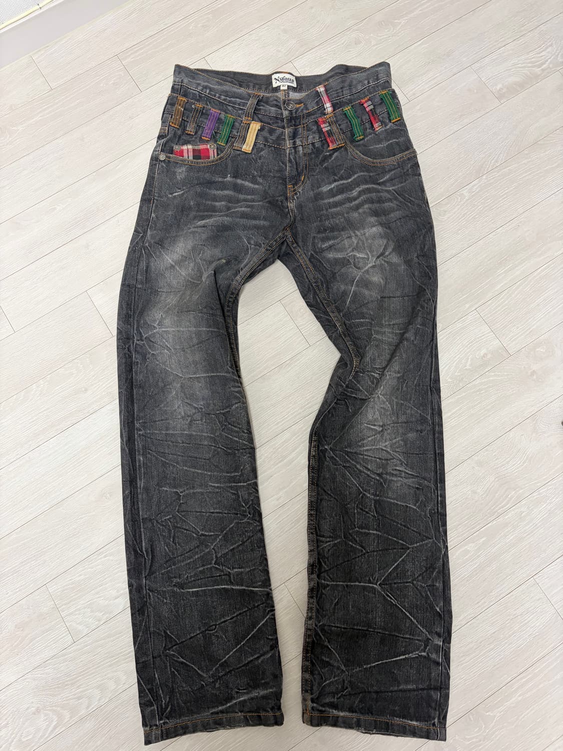 Nylaus 빈티지 더블 레어어드 워싱 데님 바지 상품이미지1