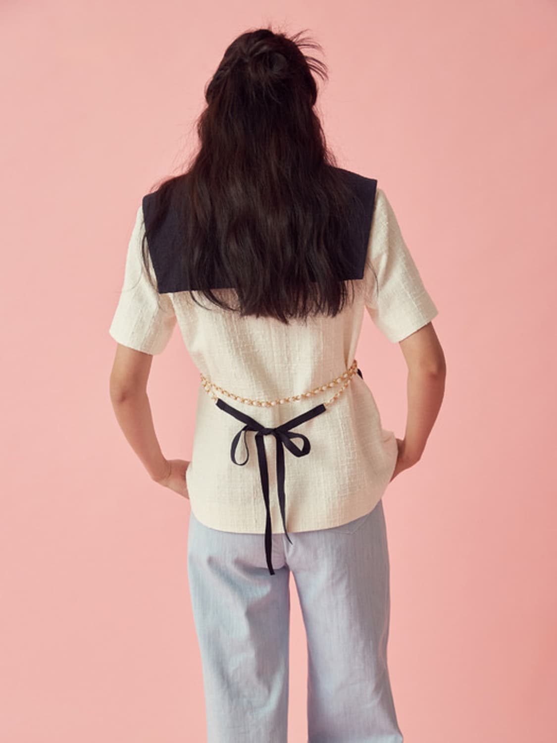 쟈니헤잇재즈 리본 벨티드 트위드 자켓 - 화이트 상품이미지3