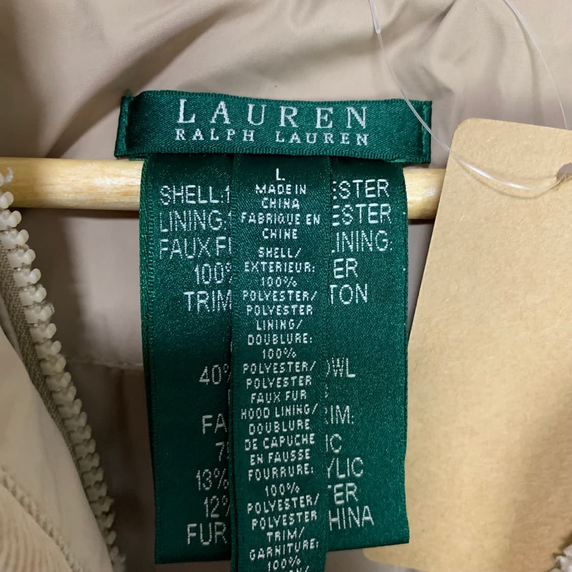 로렌 랄프로렌 후드 퍼 패딩 코트 베이지 여성 L 폴로여성 상품이미지8