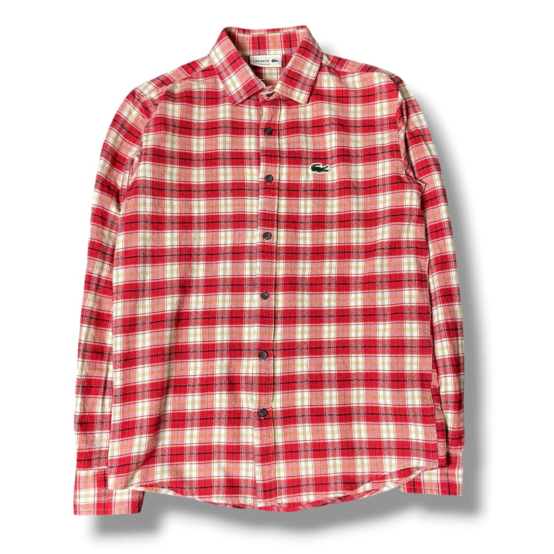 라코스테 미니로고 레드 슬림핏 체크 셔츠 상품이미지1