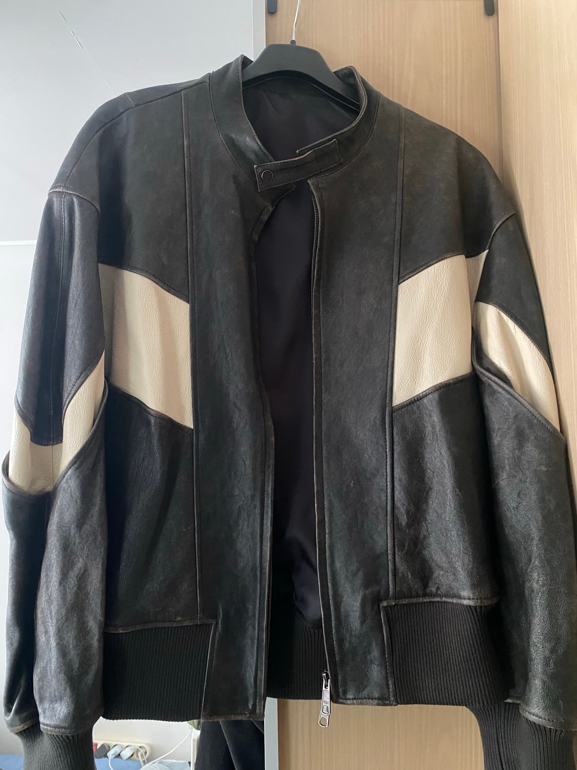 쿠어 디스트레드 믹스드 레더자켓 상품이미지2