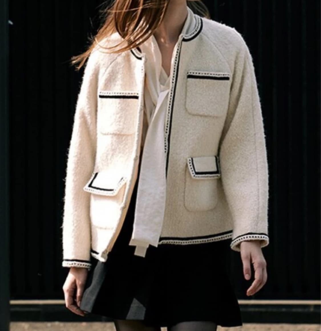 프론트로우 벨벳라이닝 노카라 울 트위드 자켓 S 상품이미지1