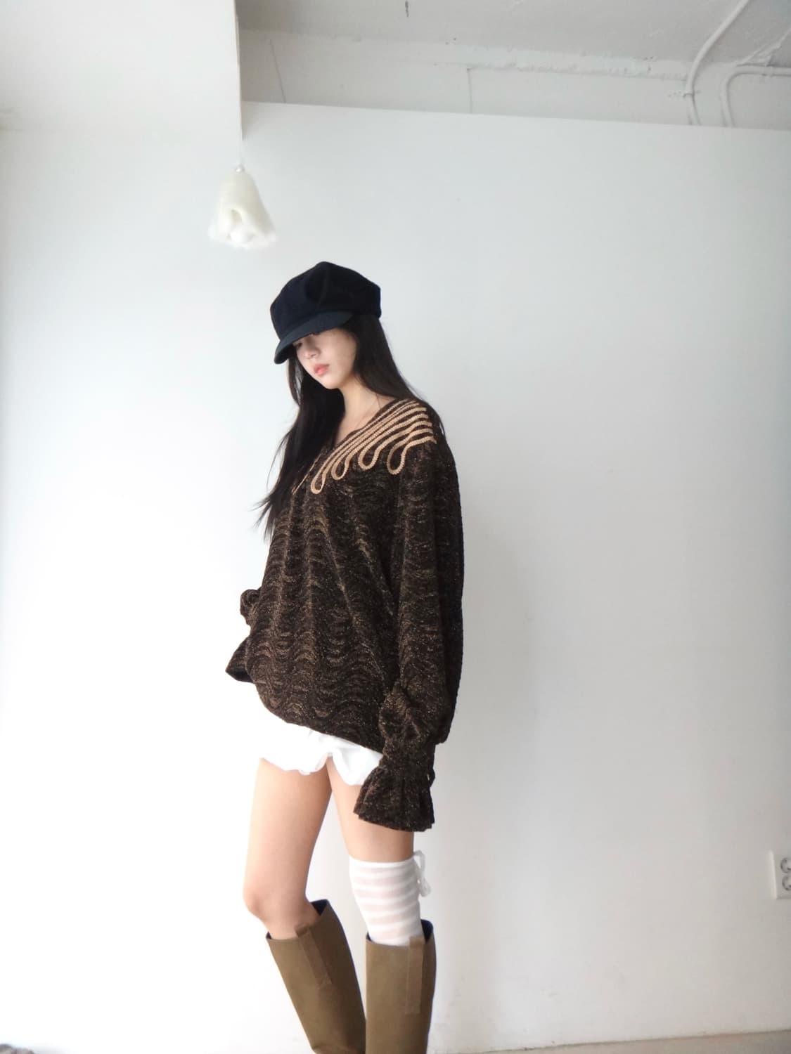 Gold glittery flar blouse & ops 상품이미지4