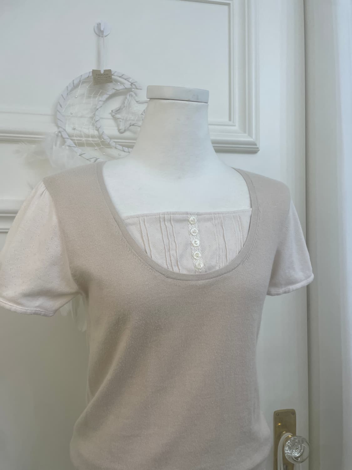 beige ivory crochet point knit top 상품이미지5